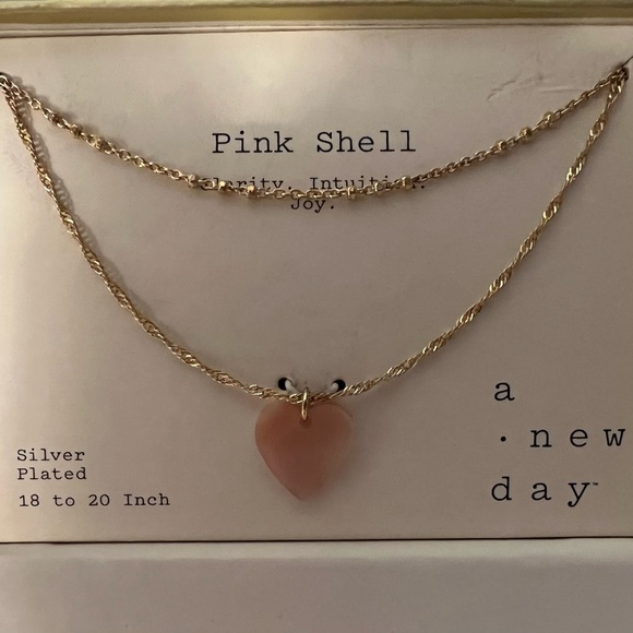 A New Day Pink Shell Charm with Gold Toned Necklace NIB - Picture 2 of 5